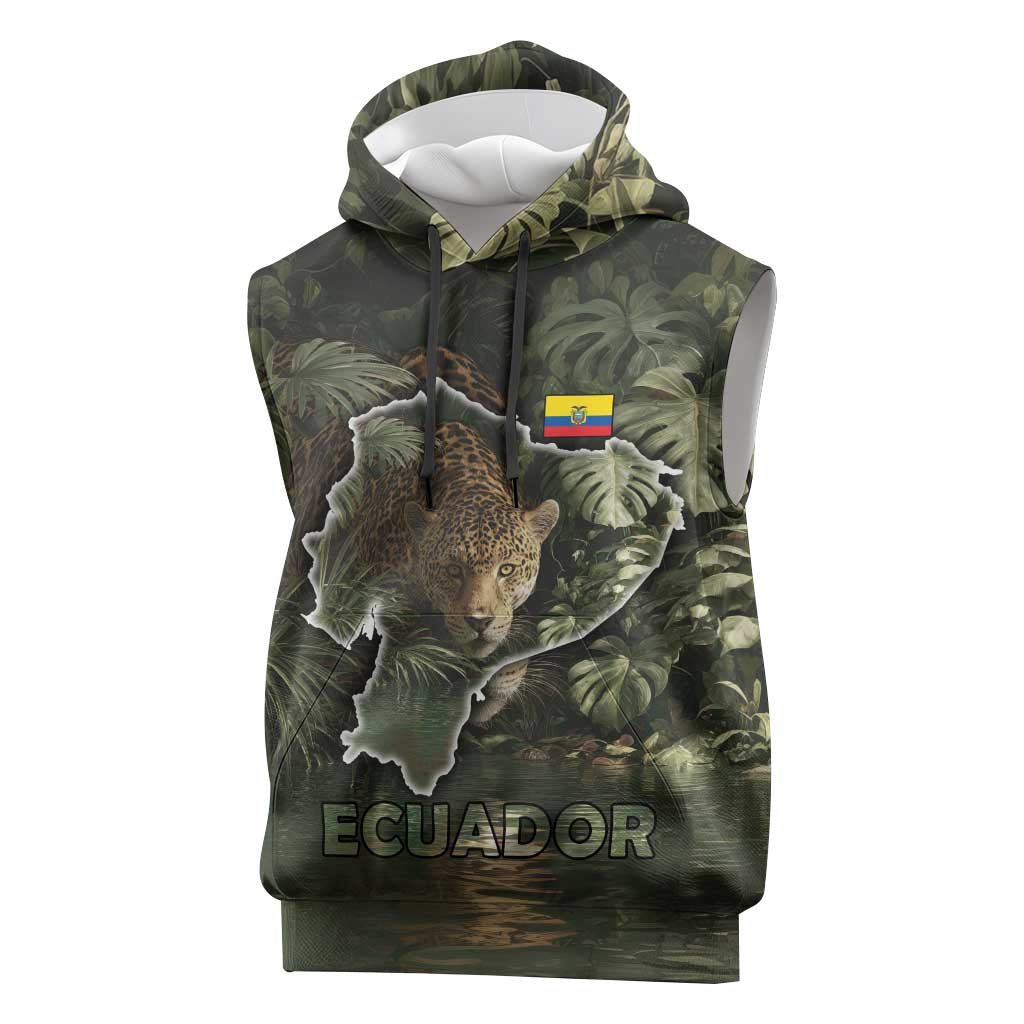 Ecuador Sleeveless Hoodie with Jaguar Rainforest Map Design - Wonder Print Shop