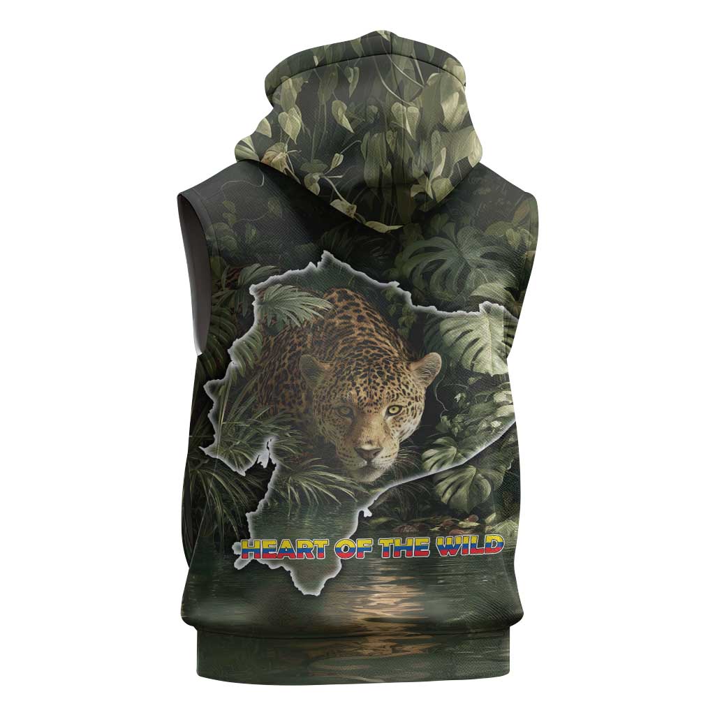 Ecuador Sleeveless Hoodie with Jaguar Rainforest Map Design - Wonder Print Shop