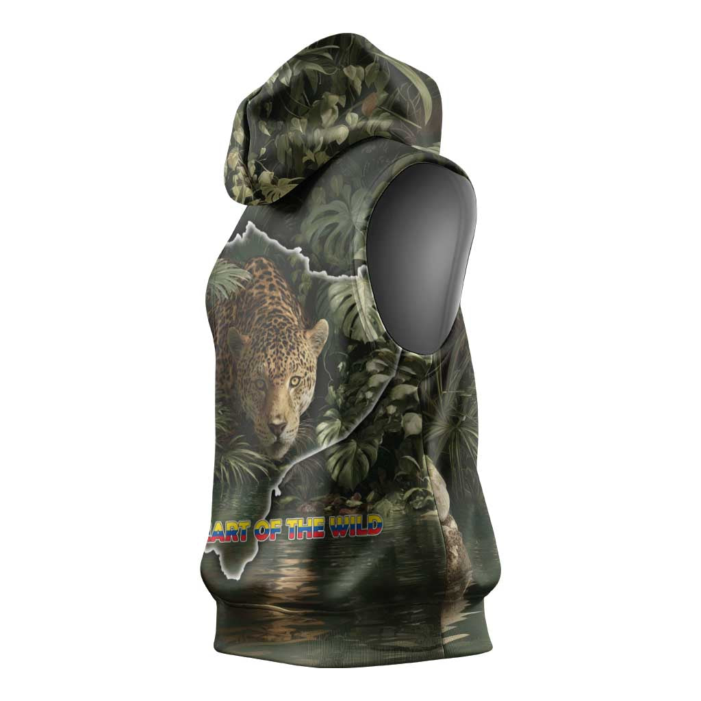 Ecuador Sleeveless Hoodie with Jaguar Rainforest Map Design - Wonder Print Shop