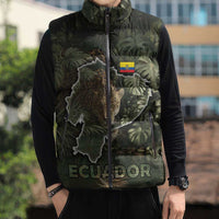 Ecuador Sleeveless Puffer Jacket with Jaguar Rainforest Map Design - Wonder Print Shop