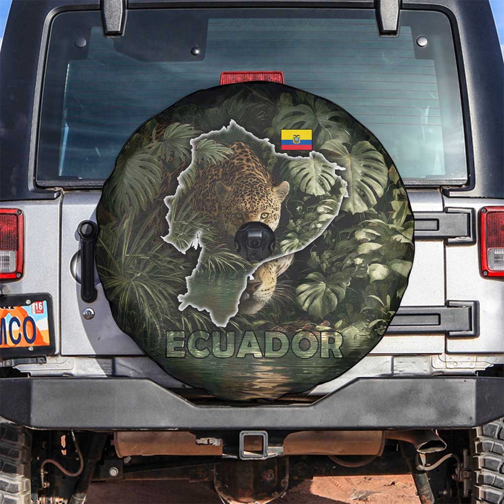 Ecuador Spare Tire Cover with Jaguar Rainforest Map Design - Wonder Print Shop