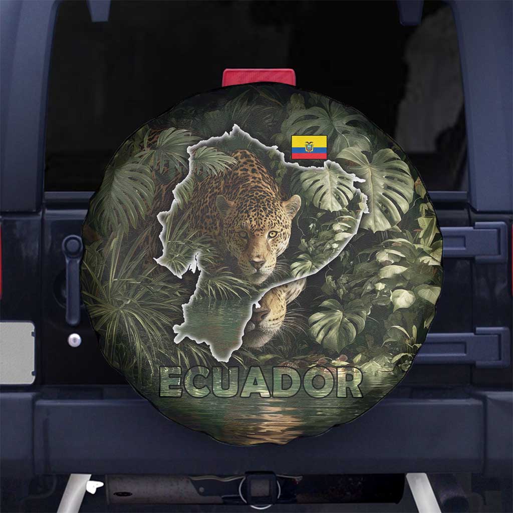 Ecuador Spare Tire Cover with Jaguar Rainforest Map Design - Wonder Print Shop