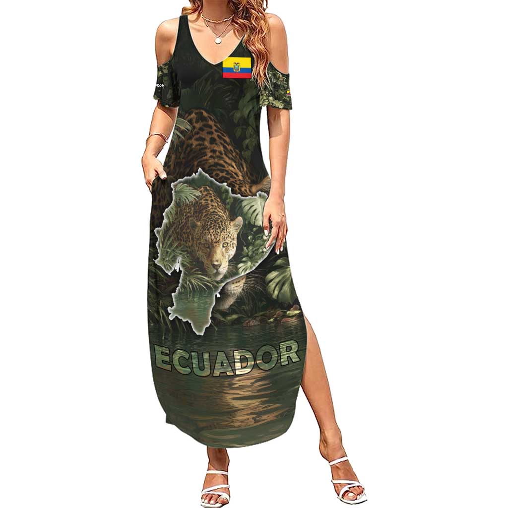 Ecuador Summer Maxi Dress with Jaguar Rainforest Map Design - Wonder Print Shop