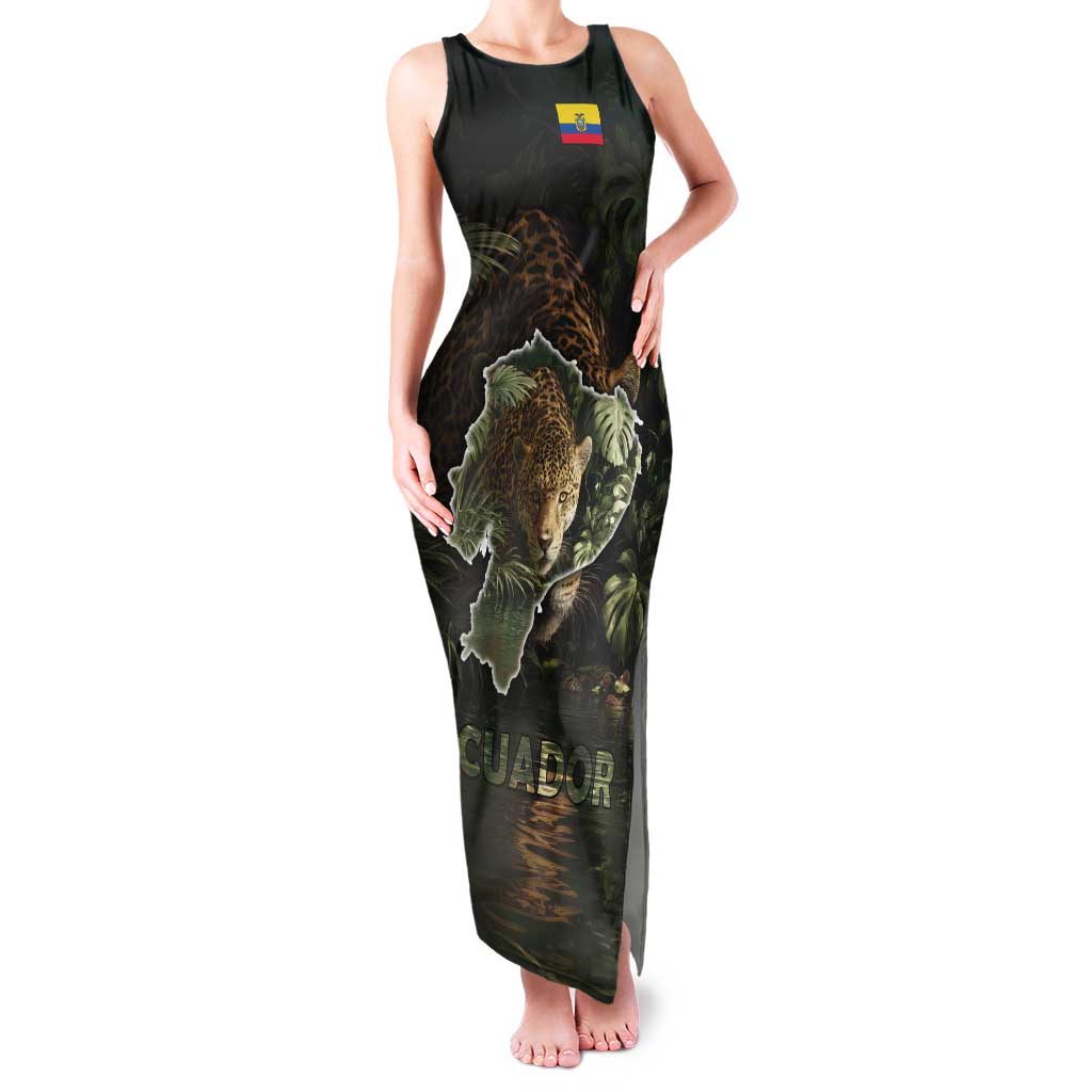 Ecuador Tank Maxi Dress with Jaguar Rainforest Map Design - Wonder Print Shop