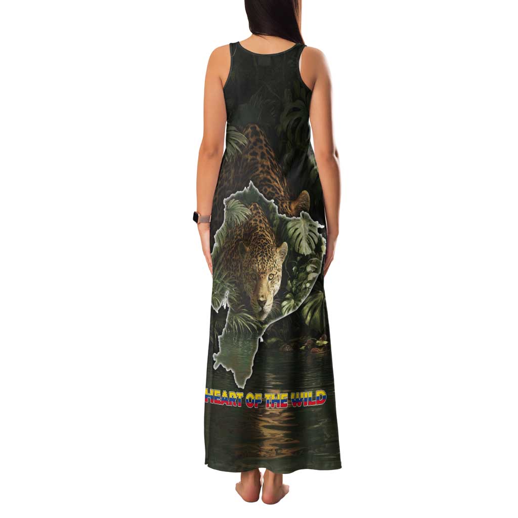 Ecuador Tank Maxi Dress with Jaguar Rainforest Map Design - Wonder Print Shop