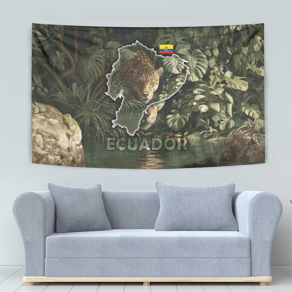 Ecuador Tapestry with Jaguar Rainforest Map Design - Wonder Print Shop