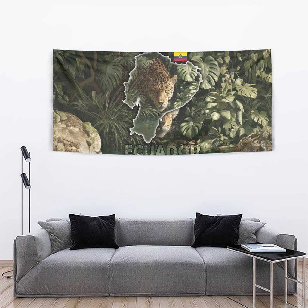 Ecuador Tapestry with Jaguar Rainforest Map Design - Wonder Print Shop