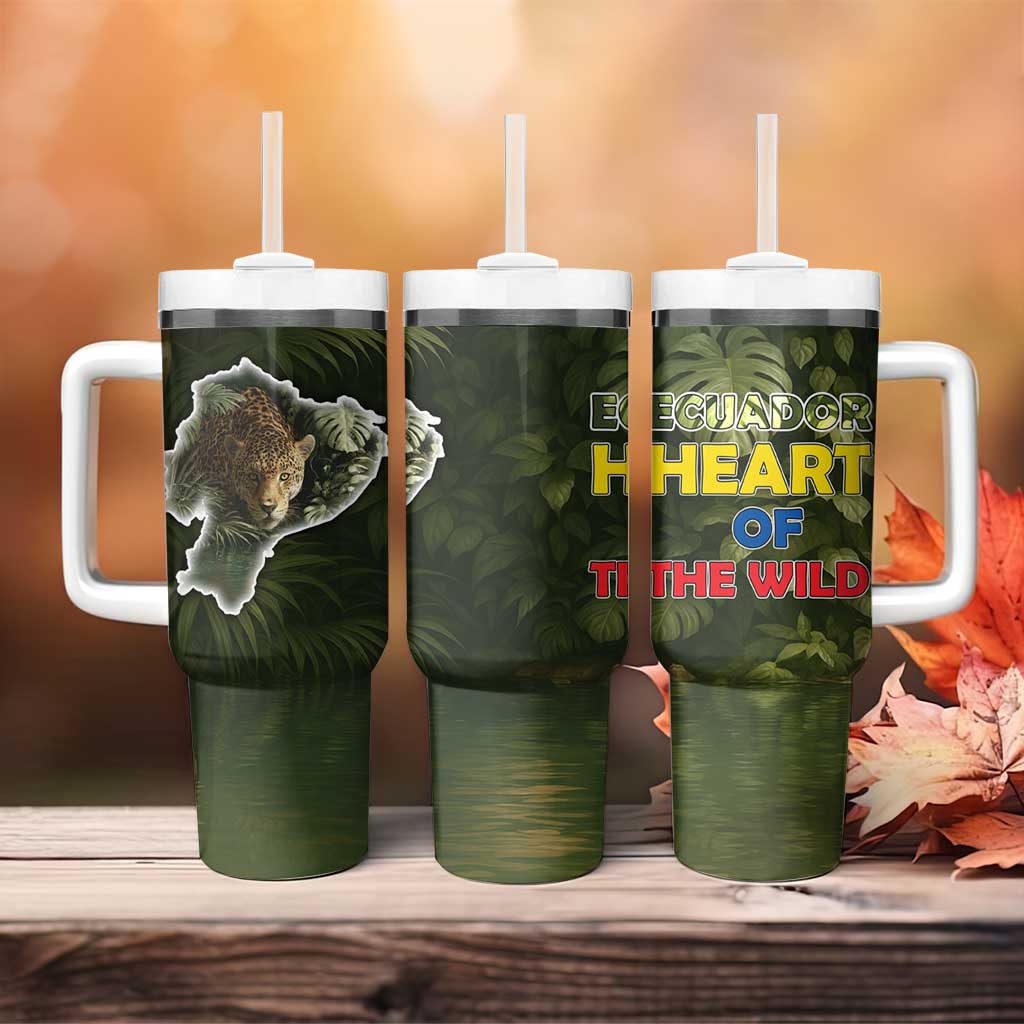 Ecuador Tumbler With Handle with Jaguar Rainforest Map Design - Wonder Print Shop