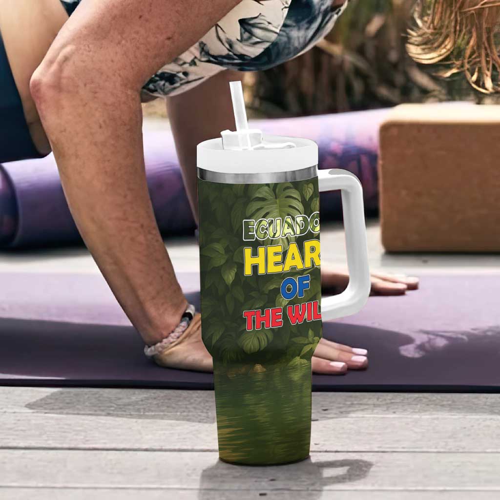 Ecuador Tumbler With Handle with Jaguar Rainforest Map Design - Wonder Print Shop