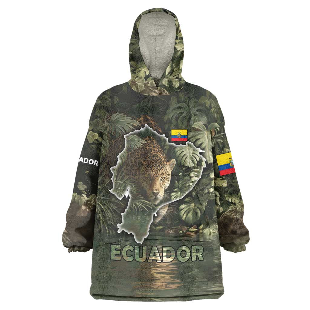 Ecuador Wearable Blanket Hoodie with Jaguar Rainforest Map Design - Wonder Print Shop