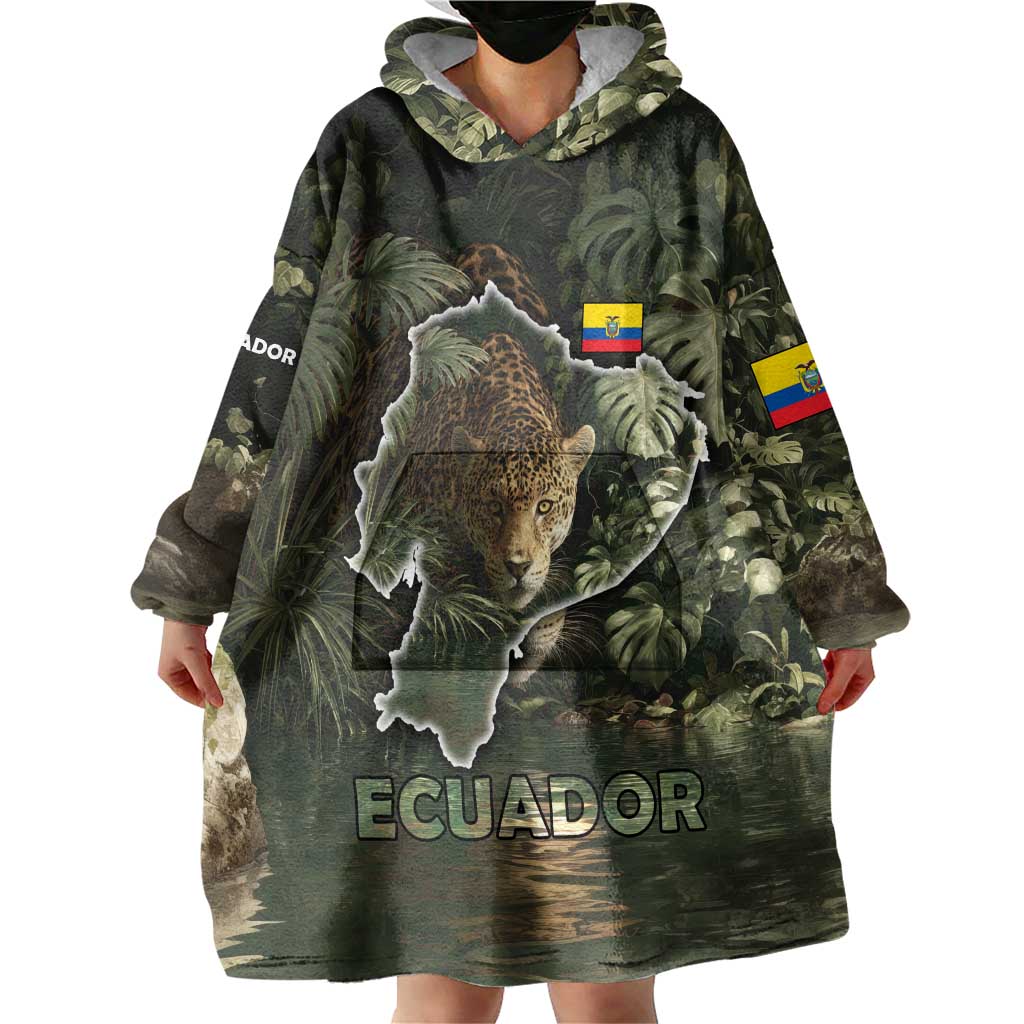 Ecuador Wearable Blanket Hoodie with Jaguar Rainforest Map Design - Wonder Print Shop