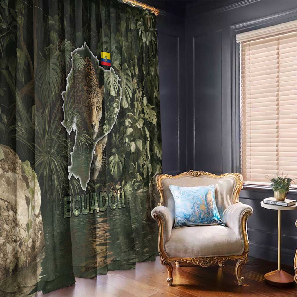 Ecuador Window Curtain with Jaguar Rainforest Map Design - Wonder Print Shop
