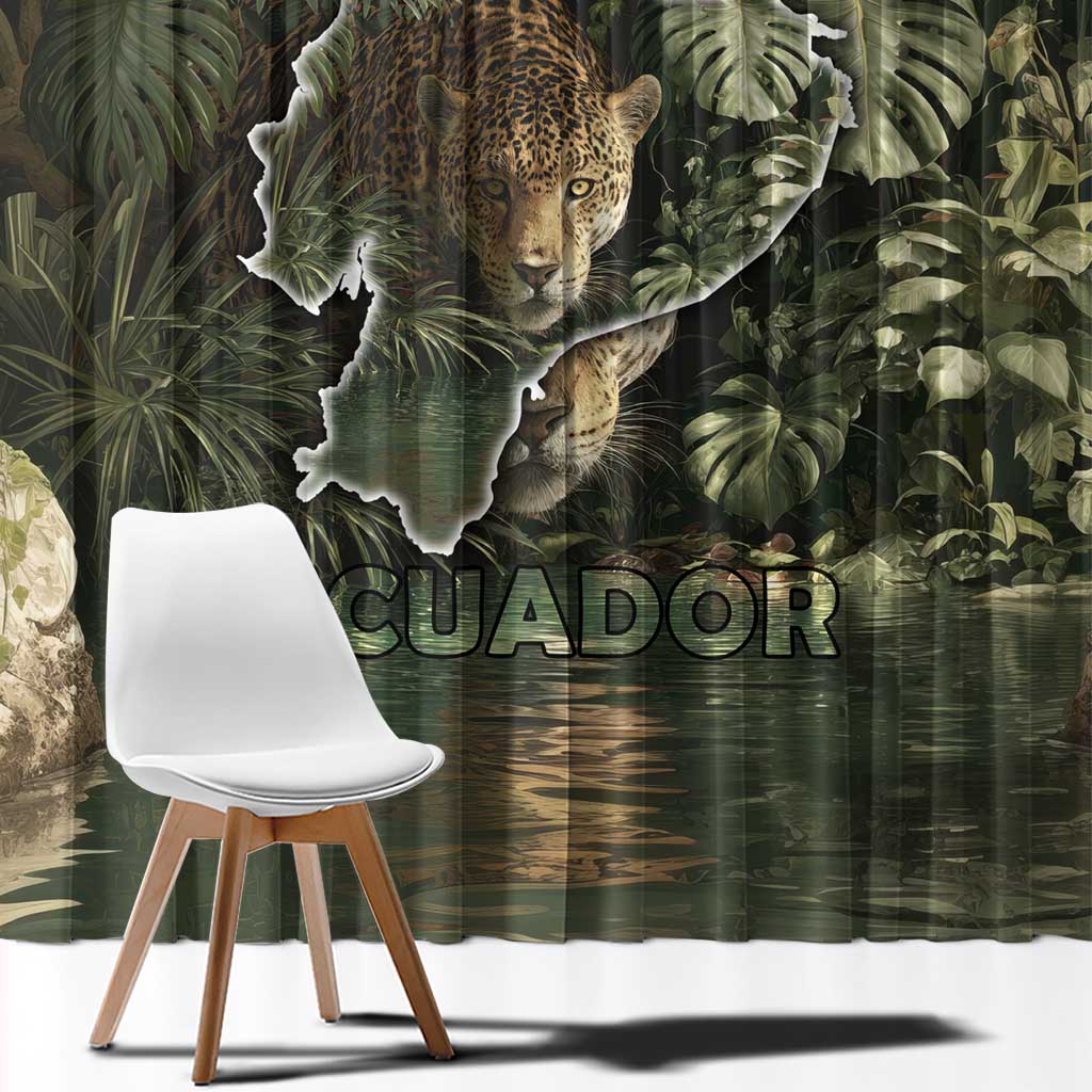 Ecuador Window Curtain with Jaguar Rainforest Map Design - Wonder Print Shop