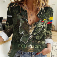 Ecuador Women Casual Shirt with Jaguar Rainforest Map Design - Wonder Print Shop