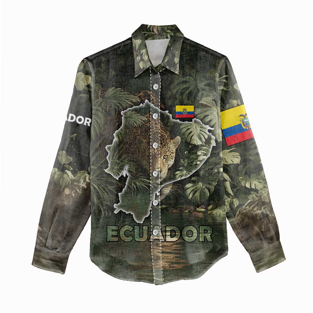 Ecuador Women Casual Shirt with Jaguar Rainforest Map Design - Wonder Print Shop
