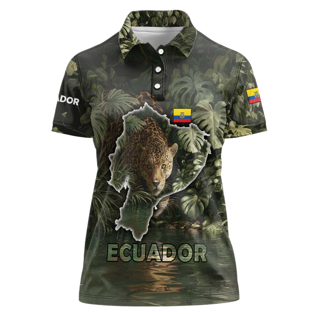 Ecuador Women Polo Shirt with Jaguar Rainforest Map Design - Wonder Print Shop