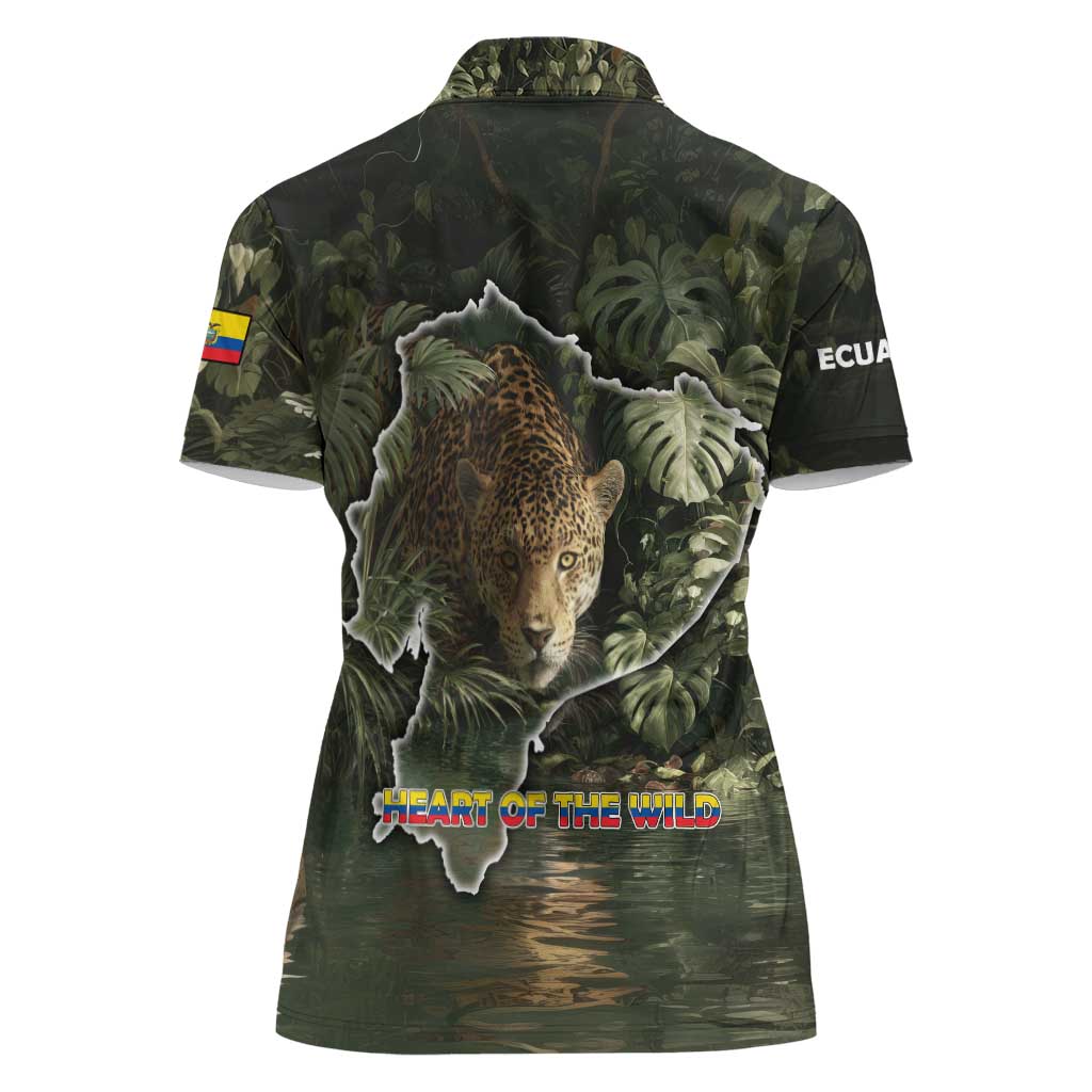 Ecuador Women Polo Shirt with Jaguar Rainforest Map Design - Wonder Print Shop