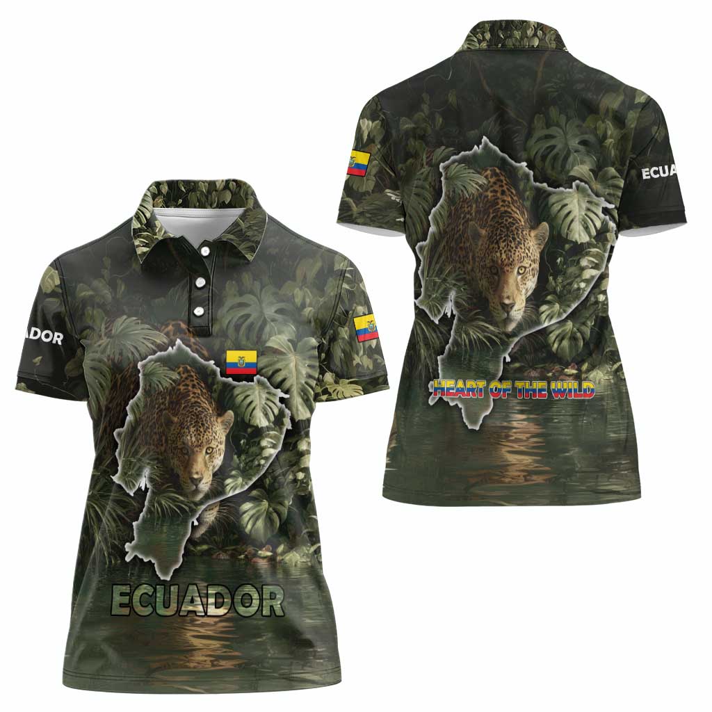 Ecuador Women Polo Shirt with Jaguar Rainforest Map Design - Wonder Print Shop