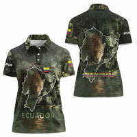 Ecuador Women Polo Shirt with Jaguar Rainforest Map Design - Wonder Print Shop