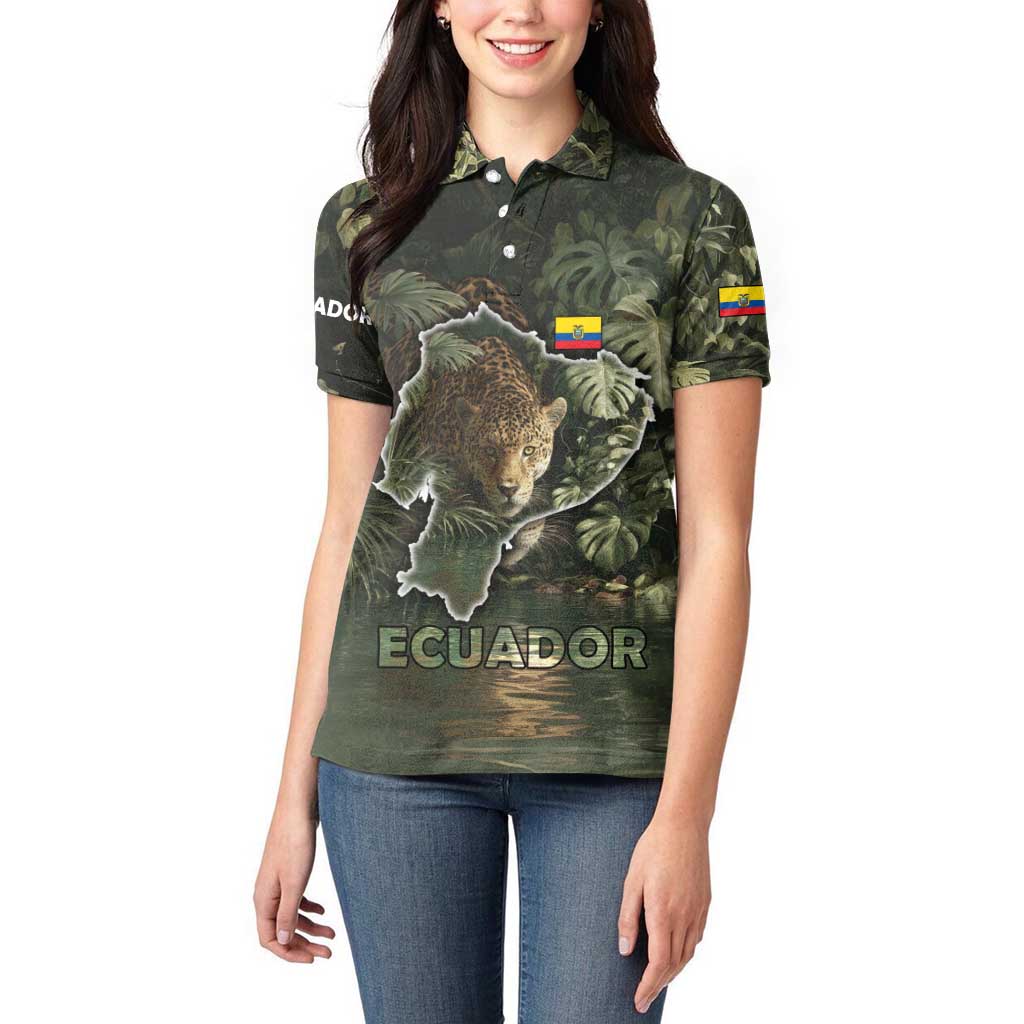 Ecuador Women Polo Shirt with Jaguar Rainforest Map Design - Wonder Print Shop