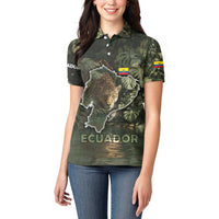 Ecuador Women Polo Shirt with Jaguar Rainforest Map Design - Wonder Print Shop
