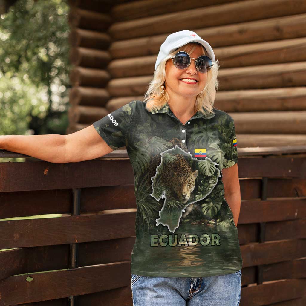 Ecuador Women Polo Shirt with Jaguar Rainforest Map Design - Wonder Print Shop