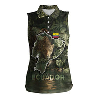 Ecuador Women Sleeveless Polo Shirt with Jaguar Rainforest Map Design - Wonder Print Shop