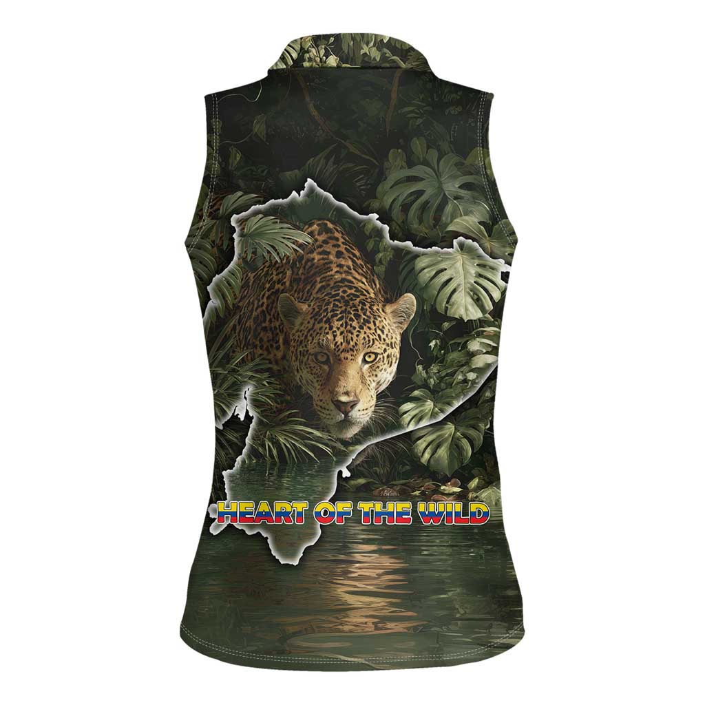 Ecuador Women Sleeveless Polo Shirt with Jaguar Rainforest Map Design - Wonder Print Shop