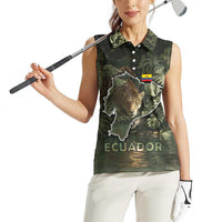 Ecuador Women Sleeveless Polo Shirt with Jaguar Rainforest Map Design - Wonder Print Shop
