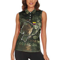 Ecuador Women Sleeveless Polo Shirt with Jaguar Rainforest Map Design - Wonder Print Shop