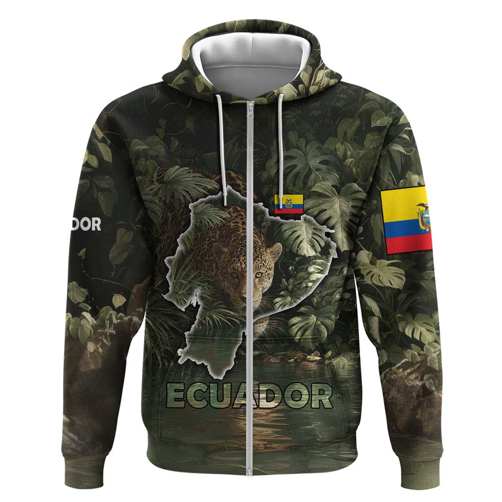 Ecuador Zip Hoodie with Jaguar Rainforest Map Design - Wonder Print Shop