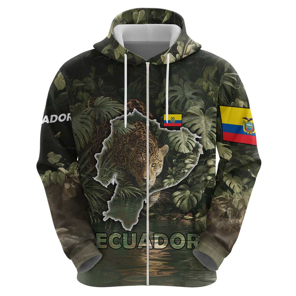 Ecuador Zip Hoodie with Jaguar Rainforest Map Design - Wonder Print Shop