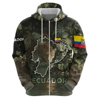 Ecuador Zip Hoodie with Jaguar Rainforest Map Design - Wonder Print Shop