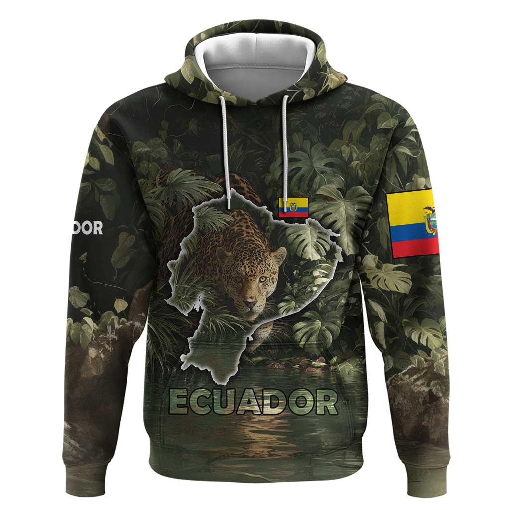 Ecuador Zip Hoodie with Jaguar Rainforest Map Design - Wonder Print Shop