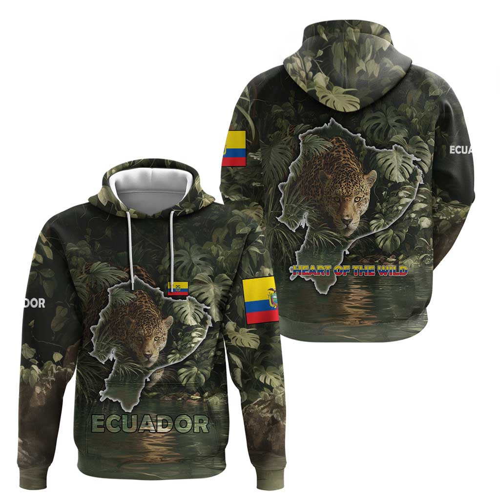 Ecuador Zip Hoodie with Jaguar Rainforest Map Design - Wonder Print Shop