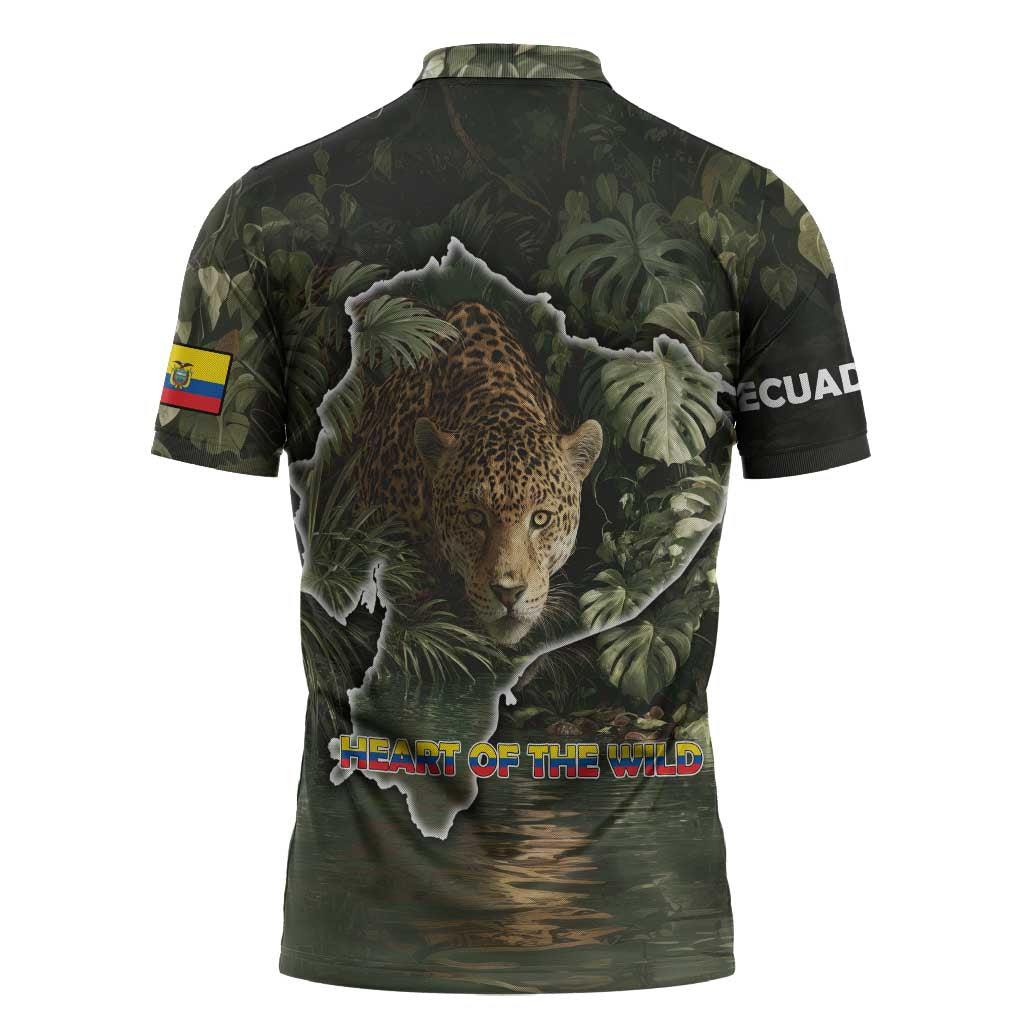 Ecuador Zipper Polo Shirt with Jaguar Rainforest Map Design - Wonder Print Shop