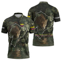Ecuador Zipper Polo Shirt with Jaguar Rainforest Map Design - Wonder Print Shop