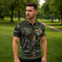 Ecuador Zipper Polo Shirt with Jaguar Rainforest Map Design - Wonder Print Shop