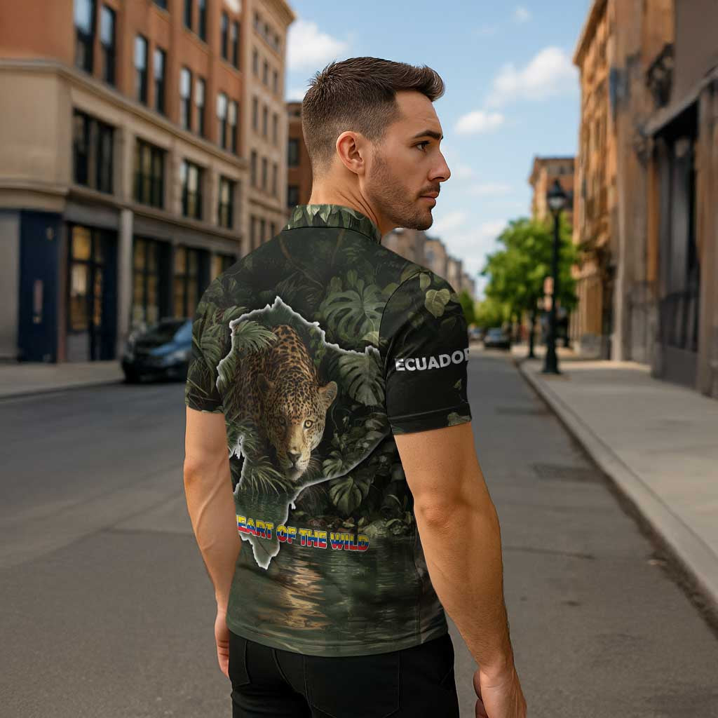 Ecuador Zipper Polo Shirt with Jaguar Rainforest Map Design - Wonder Print Shop