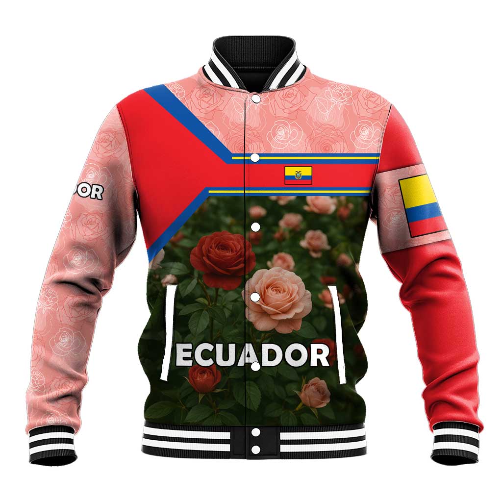 Ecuador Baseball Jacket with Rose Garden and Floral Texture Design - Wonder Print Shop