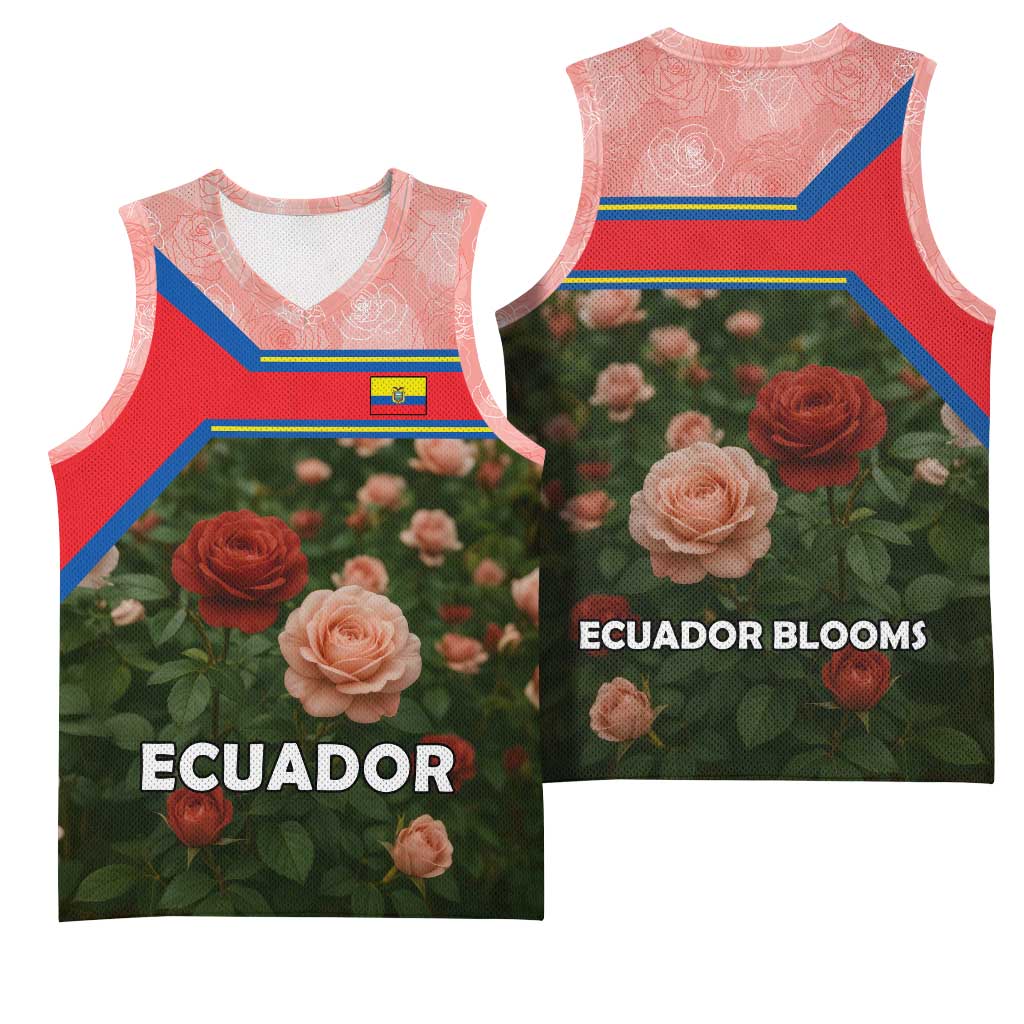 Ecuador Basketball Jersey with Rose Garden and Floral Texture Design - Wonder Print Shop