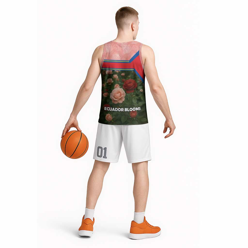 Ecuador Basketball Jersey with Rose Garden and Floral Texture Design - Wonder Print Shop