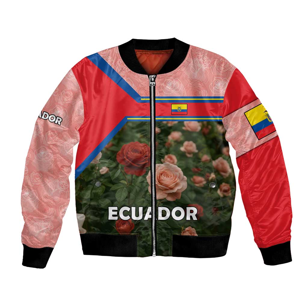 Ecuador Bomber Jacket with Rose Garden and Floral Texture Design - Wonder Print Shop