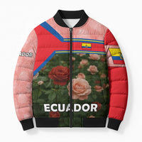 Ecuador Bomber Puffer Jacket with Rose Garden and Floral Texture Design - Wonder Print Shop