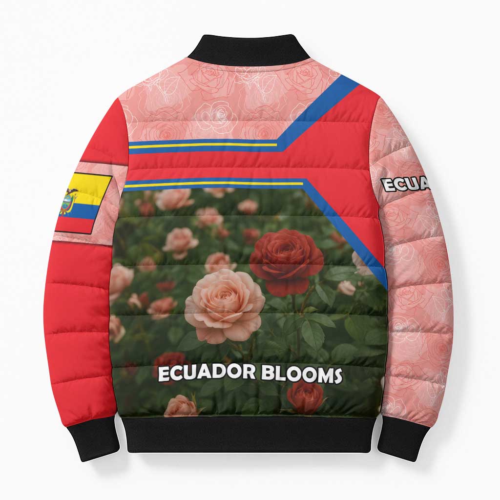 Ecuador Bomber Puffer Jacket with Rose Garden and Floral Texture Design - Wonder Print Shop