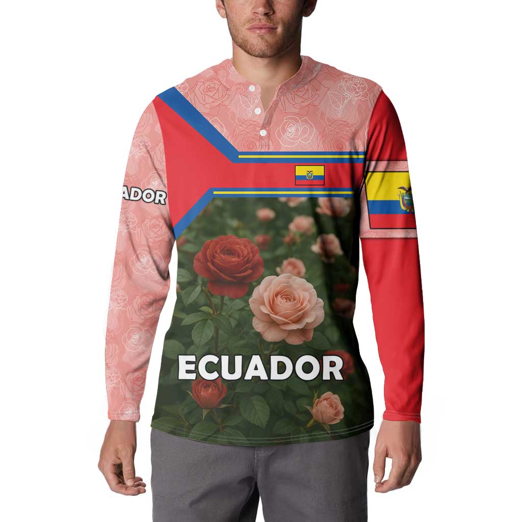 Ecuador Button Sweatshirt with Rose Garden and Floral Texture Design - Wonder Print Shop