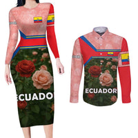 Ecuador Couples Matching Long Sleeve Bodycon Dress and Long Sleeve Button Shirt with Rose Garden and Floral Texture Design - Wonder Print Shop