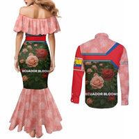 Ecuador Couples Matching Mermaid Dress and Long Sleeve Button Shirt with Rose Garden and Floral Texture Design - Wonder Print Shop
