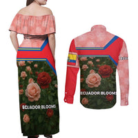 Ecuador Couples Matching Off Shoulder Maxi Dress and Long Sleeve Button Shirt with Rose Garden and Floral Texture Design - Wonder Print Shop