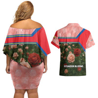 Ecuador Couples Matching Off Shoulder Short Dress and Hawaiian Shirt with Rose Garden and Floral Texture Design - Wonder Print Shop